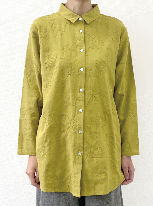 綿綾花刺繍チュニックシャツ