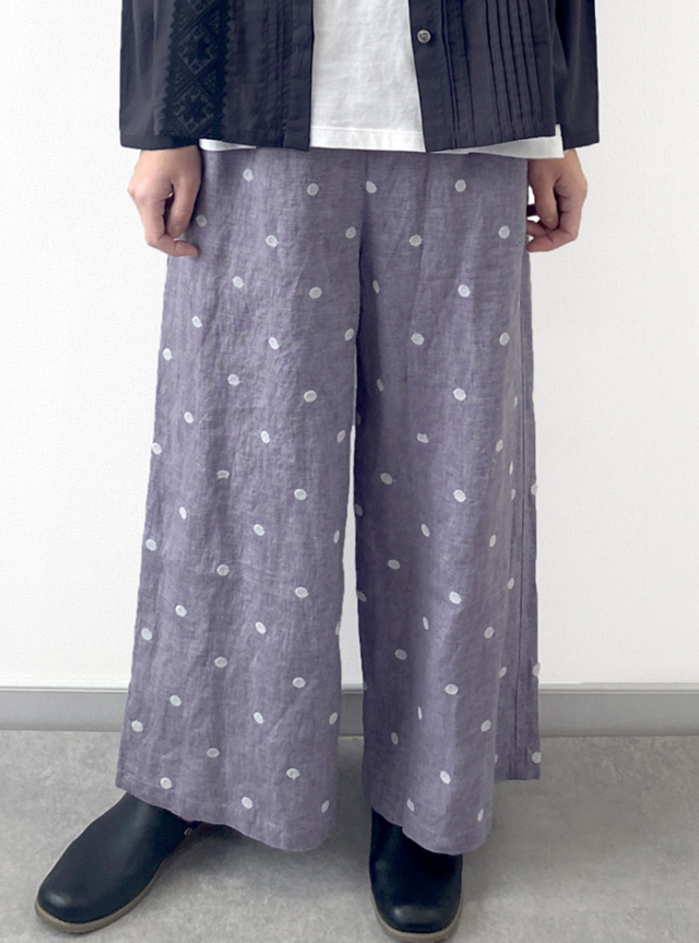 ネコドット刺繍イージーパンツ
