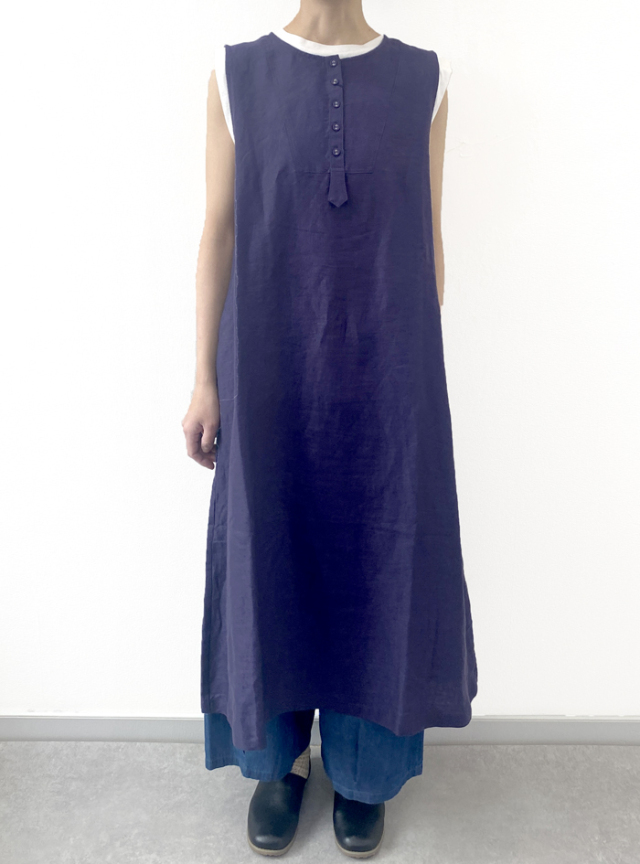 リネンヨーク切替ノースリワンピース