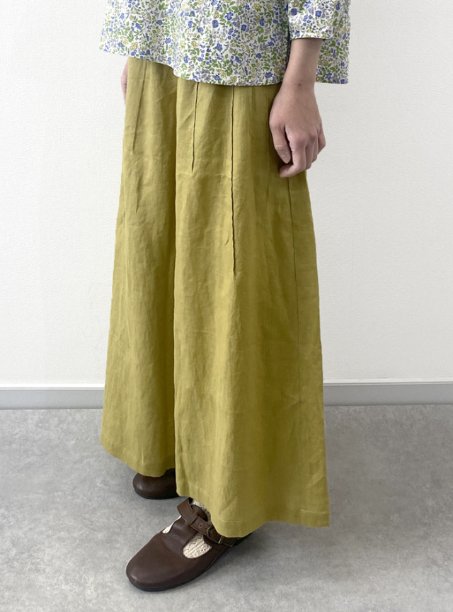 リネンランダムピンタックワイドパンツ