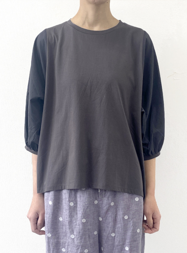 天竺布帛パフスリーブプルオーバー