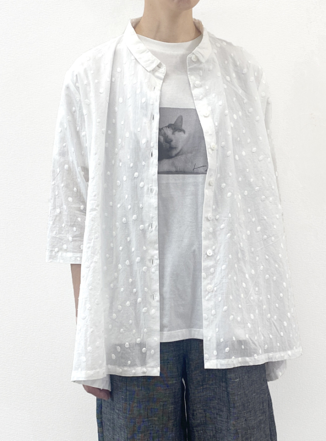 ドット刺繍フレアーブラウス