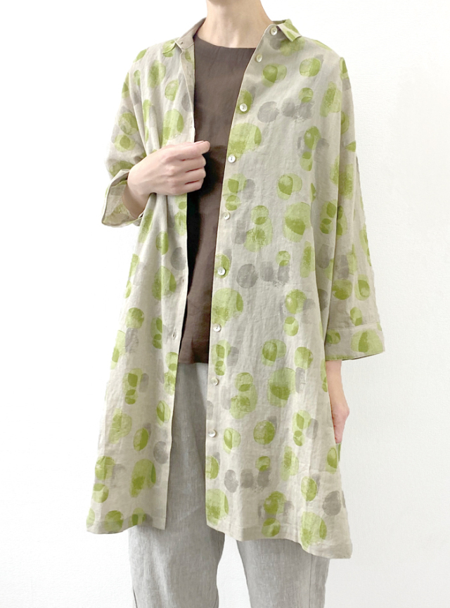 50%OFF! 綿麻プリントシャツワンピース