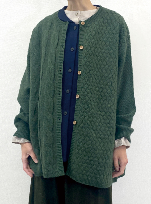 ミックス編みチュニックカーディガン