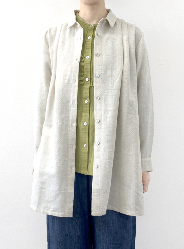 ジャカードシャツ衿ロングブラウス