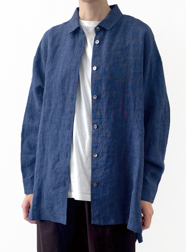 リネン配色シャツ