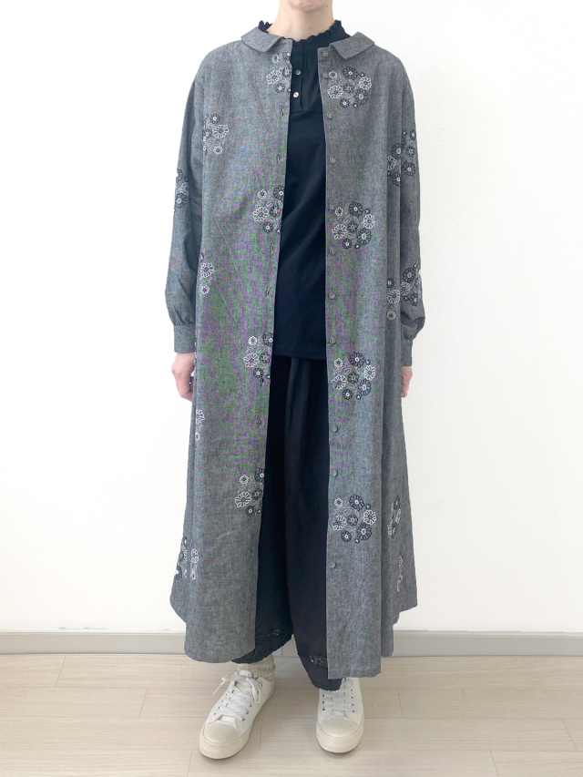 花刺繍ターンカラー2WAYワンピース