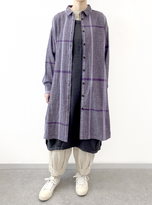 接結チェック柄シャツカラーワンピース