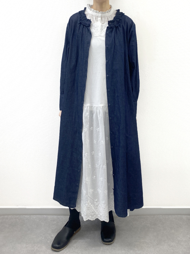 30%OFF! ダンガリーフリル前開きワンピース