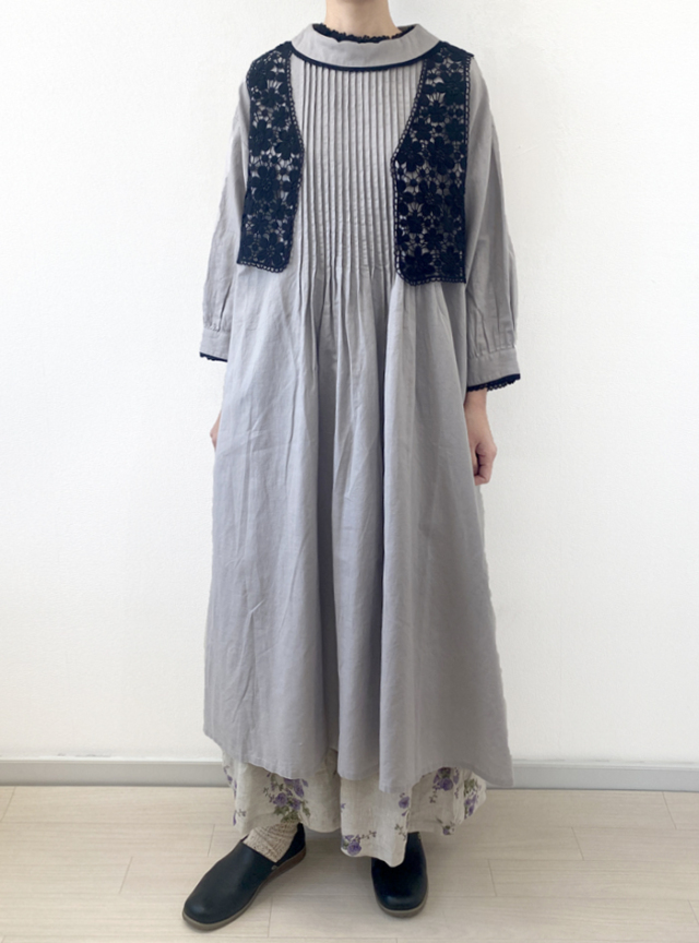 綿麻配色ターンカラーワンピース