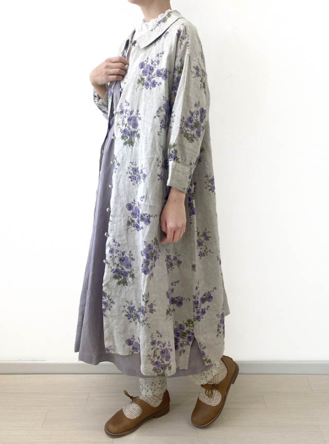 水彩プリントクラシカルワンピース