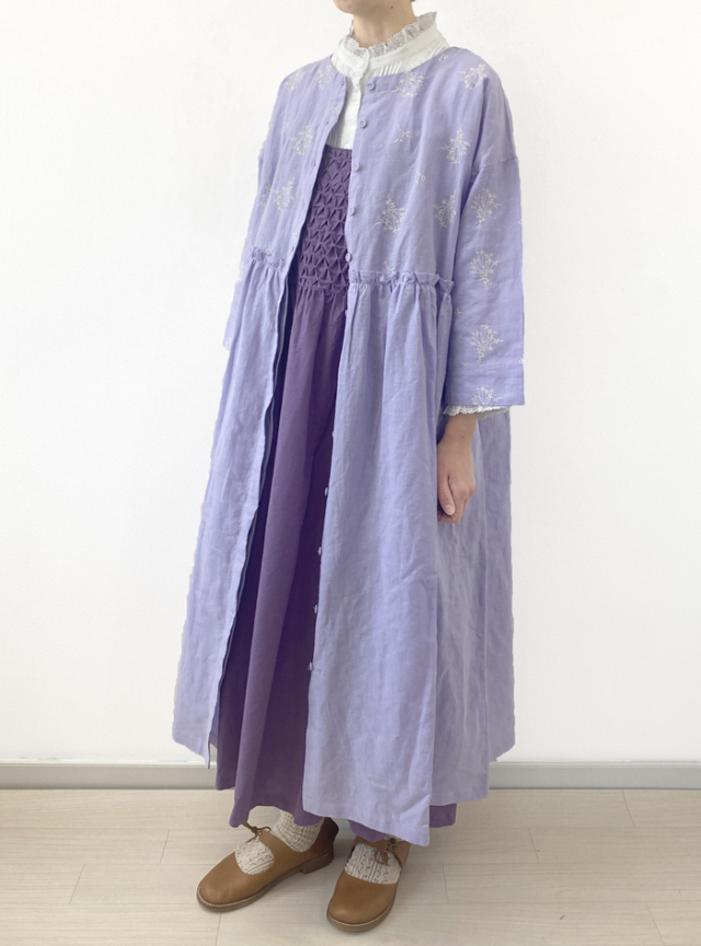 ボタニカル刺繍切替前開きワンピース