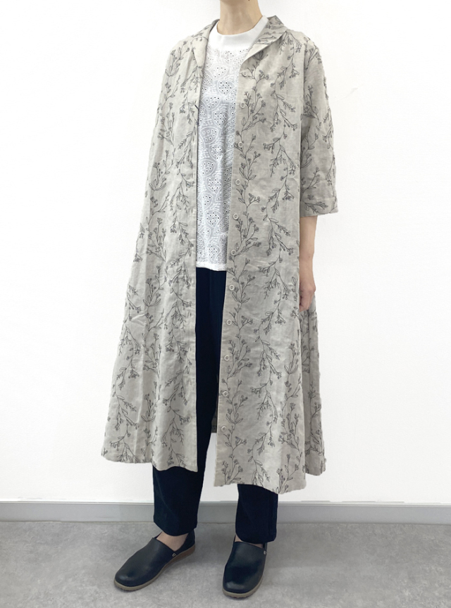 草木刺繍前開きワンピース