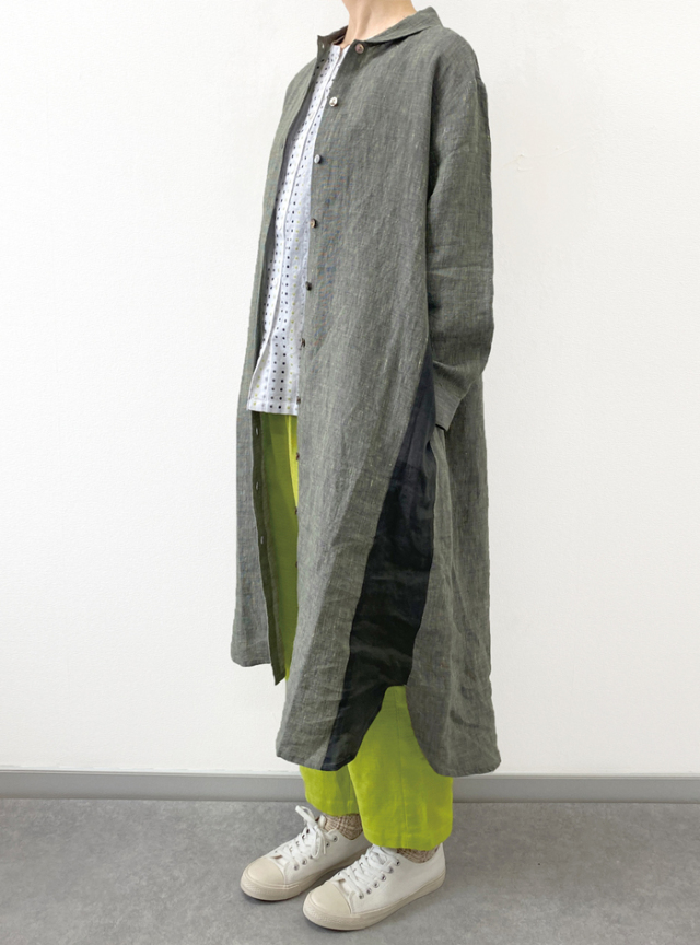 リネン配色ショールカラーワンピース