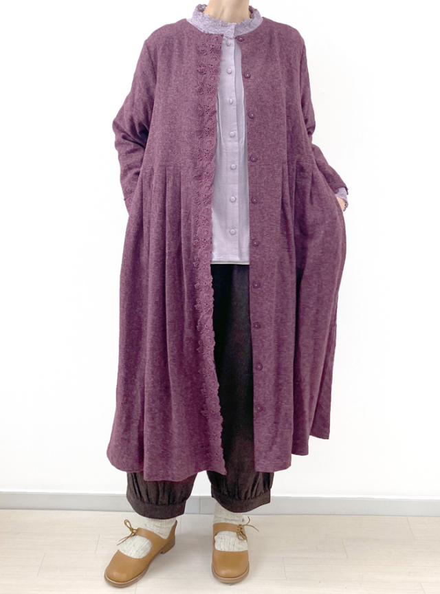 50%OFF! コットンツィードレーシー前開きワンピース