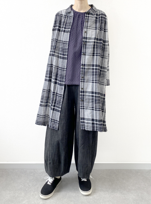 ☆シャーリングチェックシャツワンピース