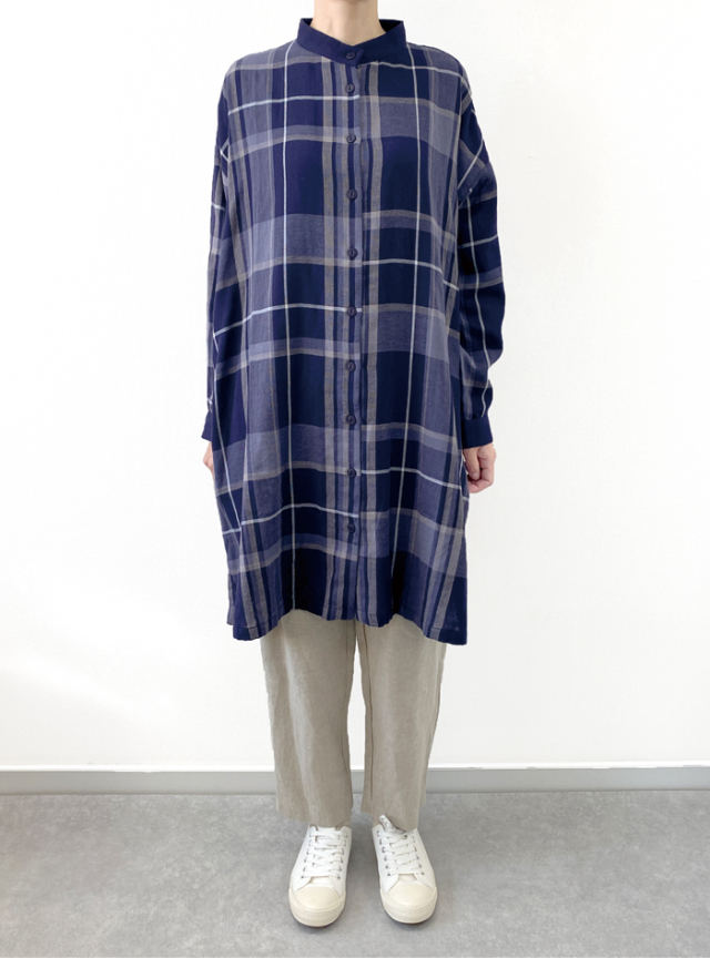 ☆チェックスタンドカラーロングブラウス