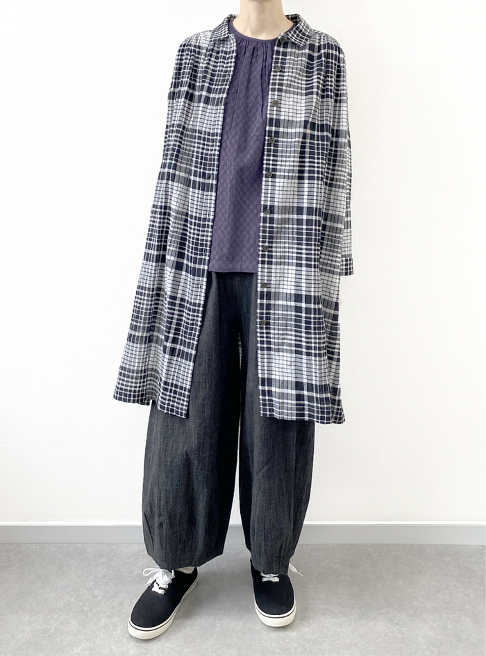 シャーリングチェックシャツワンピース