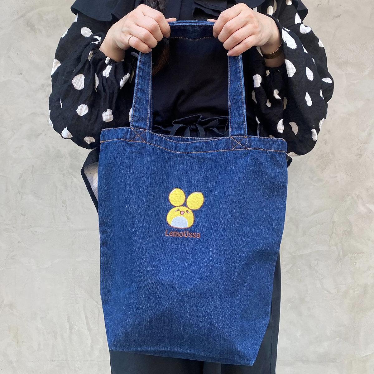 「 レモうっさ」 デニム トートバッグ