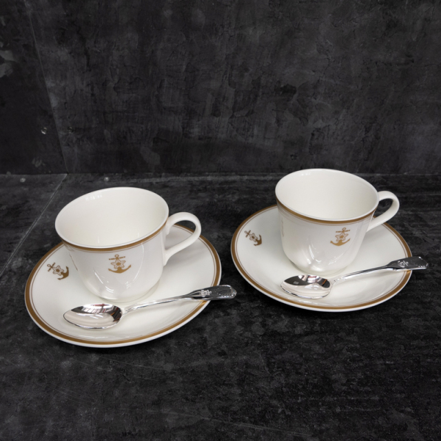 コーヒーカップ＆ソーサー2客（桜に錨）＋海軍復刻ティースプーン2本