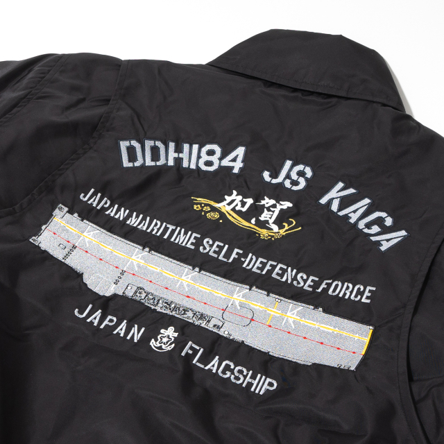 USS McCandless　海軍記念 ジャンパー 　刺繍スタジャンブルゾン 黒 BREATH - 【× MITCHELL & NESS】 サテン ジャケット スタジャン