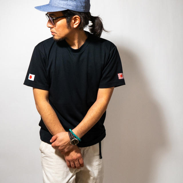Tシャツ(海上自衛隊 左袖 軍艦旗＆右袖 日の丸)フチナシ プリント