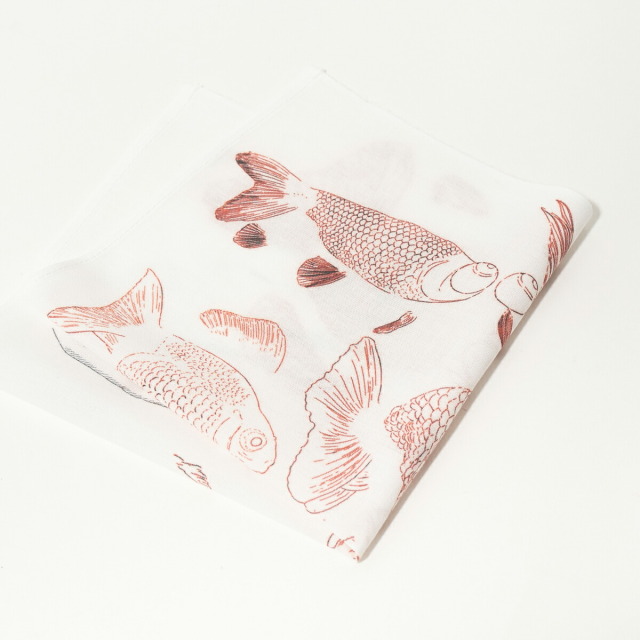 手ぬぐい ハンカチ ( 金魚 ) 河崎海斗 [ HUG KURE LAB. -接ぐクレラボ