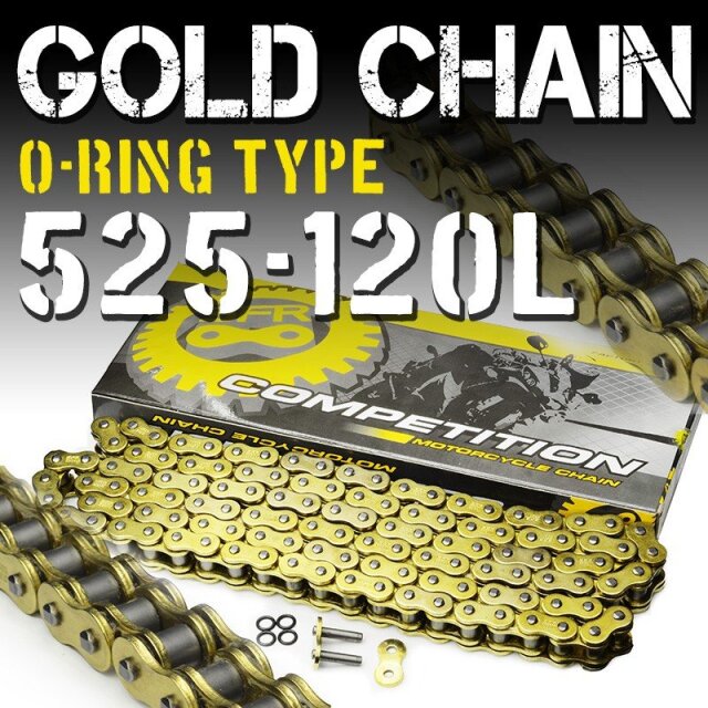 バイク チェーン 525-120L O-RING ゴールド 金 シールチェーン ドライブチェーン クリップ 交換用 A59GOBD