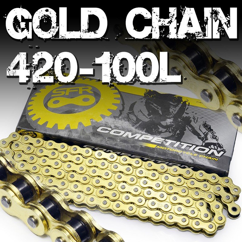 バイク チェーン 420-100L ゴールド 金 ノンシール ドライブチェーン クリップ 交換用 A59A バイク チェーン 420-100L ゴールド 金 ノンシール ドライブチェーン クリップ 交換用 A59A