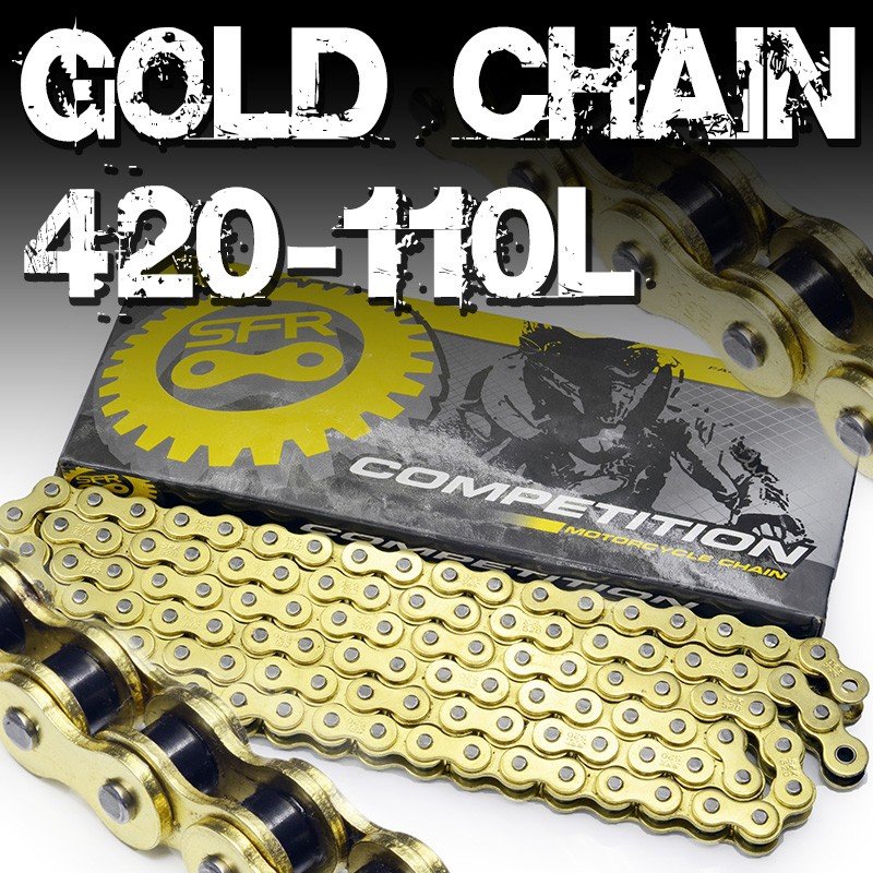 バイク チェーン 420-110L ゴールド 金 ノンシール ドライブチェーン クリップ 交換用 A59AB