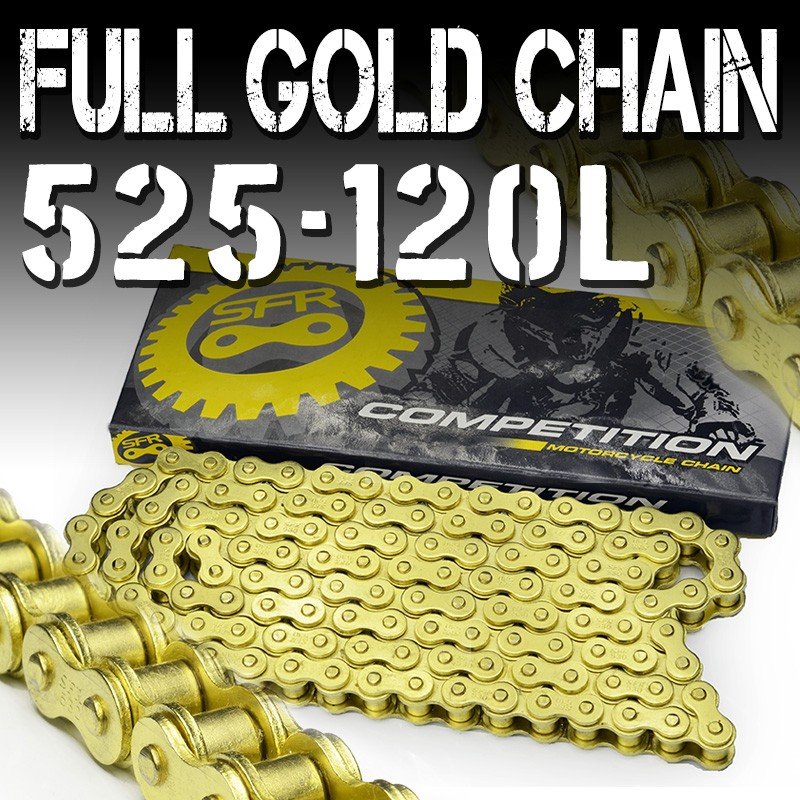 バイク チェーン 525-120L フルゴールド 金 ノンシール ドライブチェーン クリップ 交換用 A59GBD
