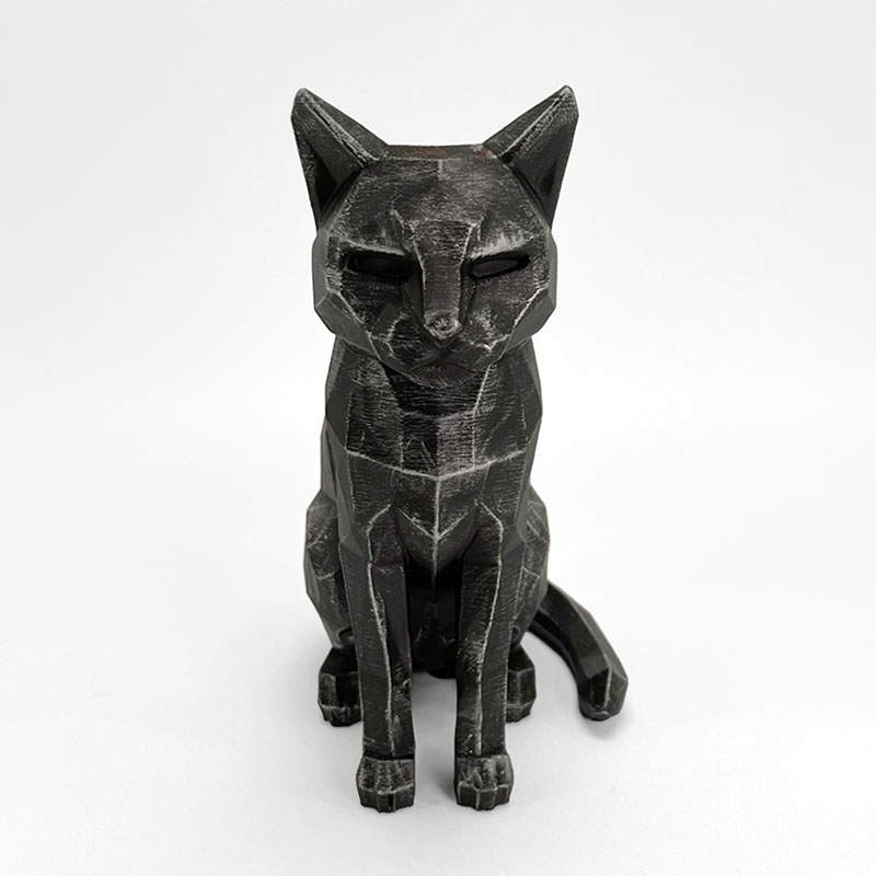 モダンな幾何学デザインの猫オブジェ｜3Dプリント×手塗りアート雑貨