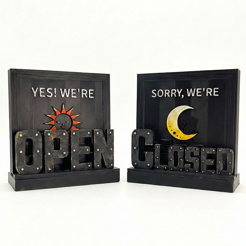 OPEN＆CLOSE両面サインオブジェ｜3Dプリント×ハンドペイントの店舗用インテリア雑貨