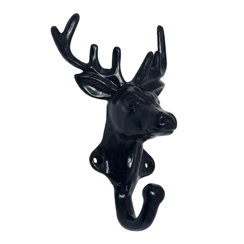 鹿モチーフのロートアイアン製壁掛けフック｜ブラックの装飾アイアン金具