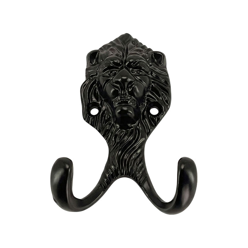 ライオンモチーフのロートアイアン製壁掛けフック｜ブラックの装飾アイアン金具