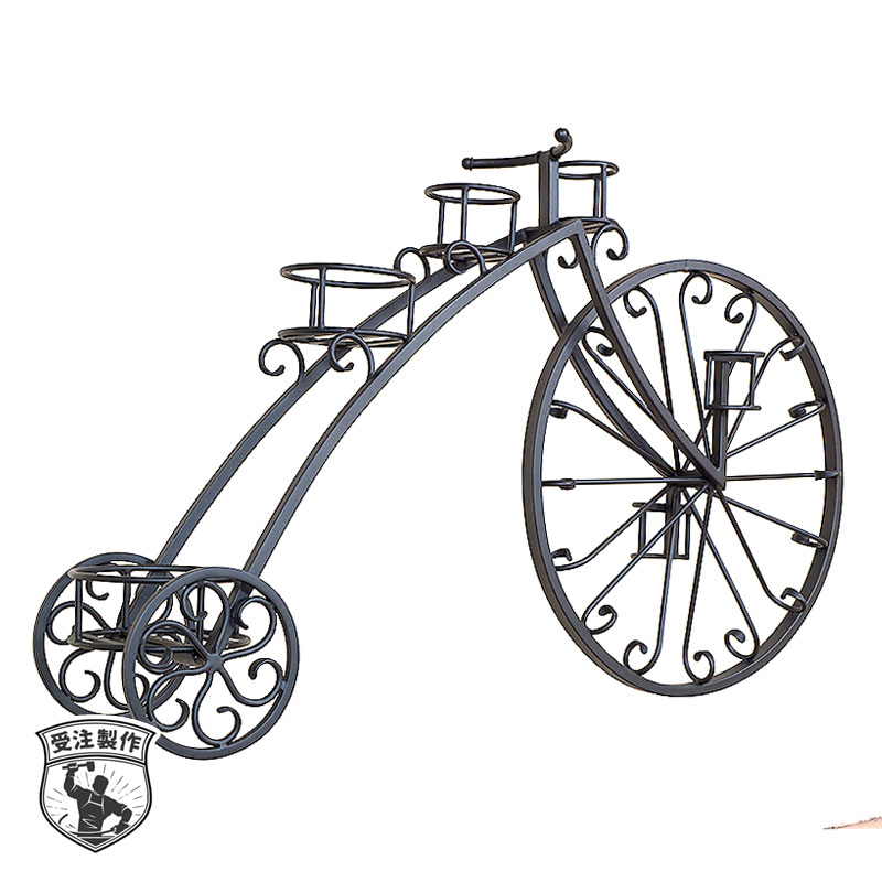 ロートアイアン製アンティーク自転車型プランタースタンド｜複数鉢の装飾に最適な屋外ガーデンアイテム