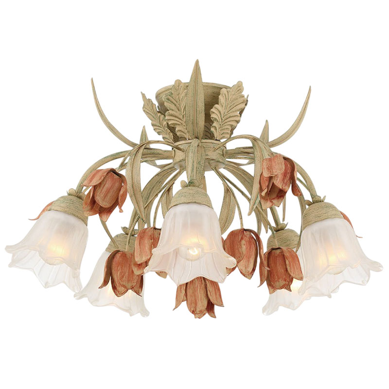 パリスフレア5灯シーリングライト（サージローズ）｜立体型・ガラスシェード｜おしゃれな天井照明〈屋内用〉｜品番：LCR-4800SR