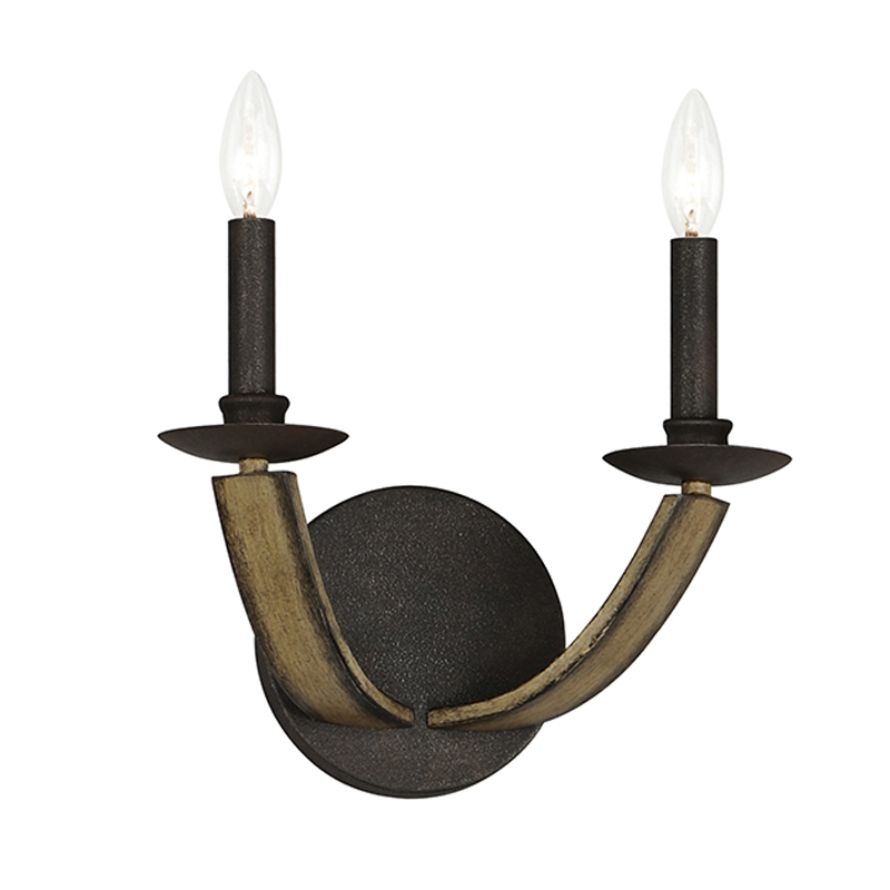 バスク2灯ブラケット・ウォールライト（ドリフトウッド/アンスラサイト）｜キャンドル型｜屋内用スコンス｜品番：LML-20341DWAR