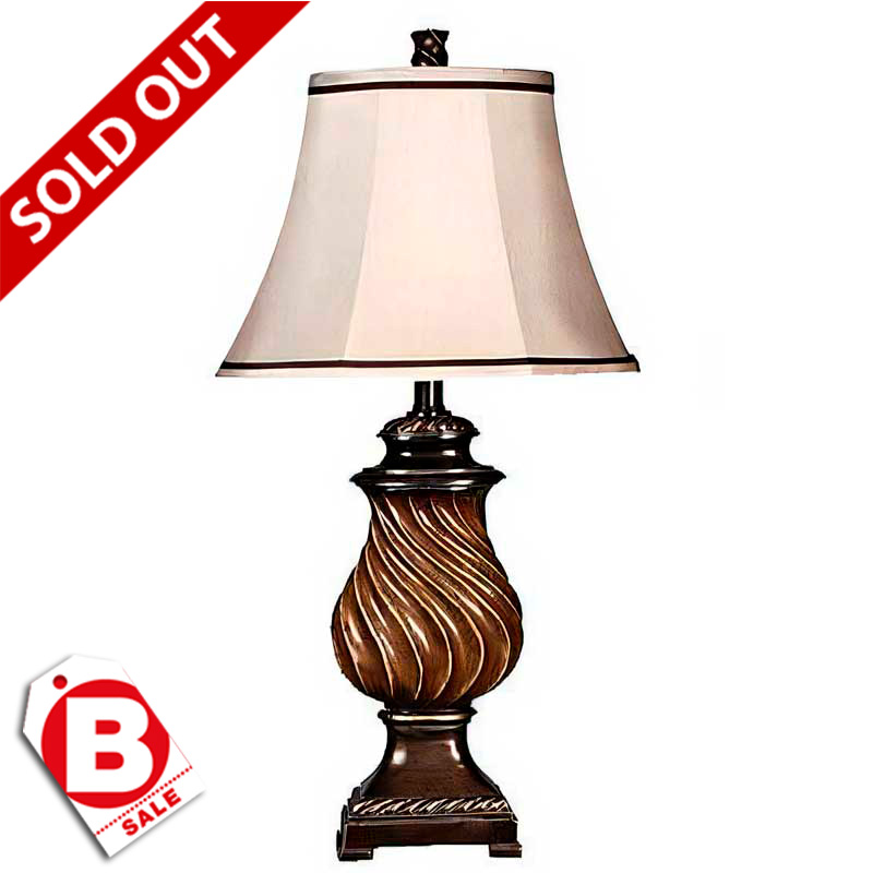 ブラウンタフィーウッド調の木目調ポリレジン製テーブルランプ