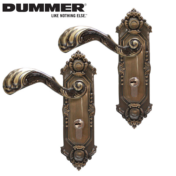 アンティークブロンズ調 装飾ドアレバーハンドルセット（ダミー用カバーキャップ付き・両開き扉用）