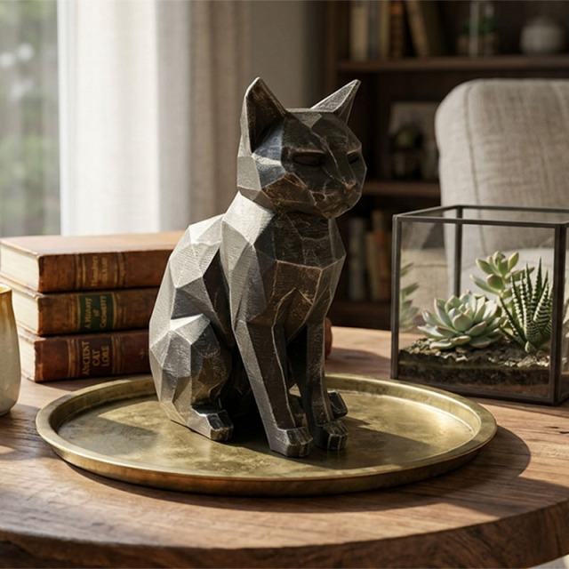 リビングに飾るおしゃれな猫オブジェのインテリア設置例｜3Dプリント×手塗りアート雑貨