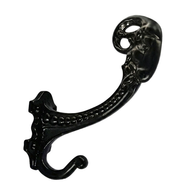 ロートアイアン壁付けコートフック｜ブラック仕上げのアンティーク調装飾金具