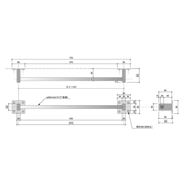 ストレートデザインのロートアイアン製壁付けハンドレール