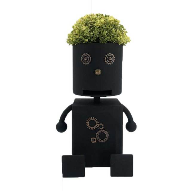 ロートアイアン製ロボット｜プランタースタンド・植木鉢置き