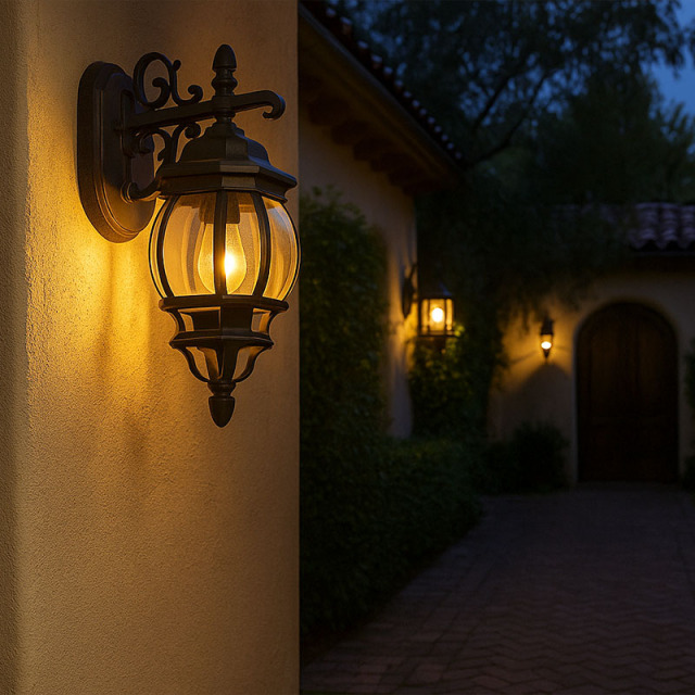 シックな定番ブラックがかっこいい海外の屋外用ブラケット照明