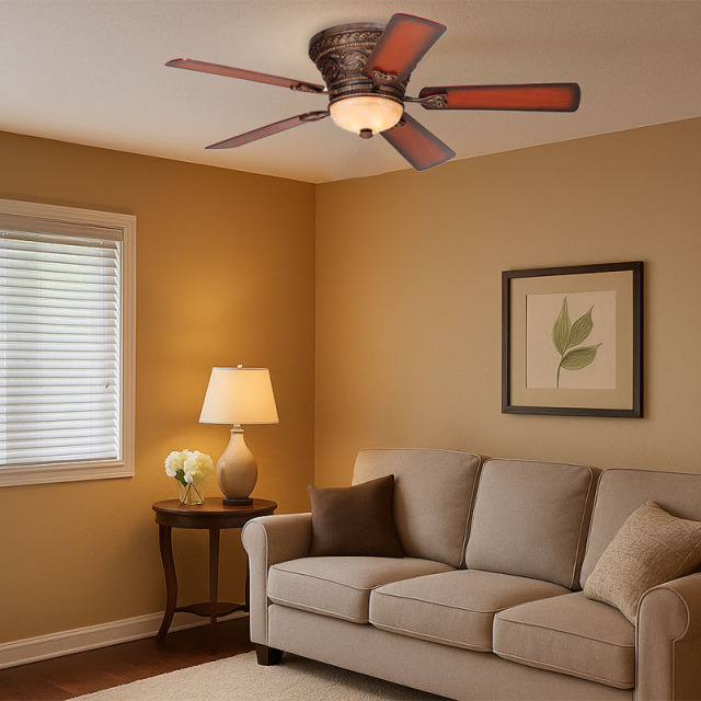 空調と照明を一体化した、ウォールナットのスタイリッシュな天井照明の設置例イメージ