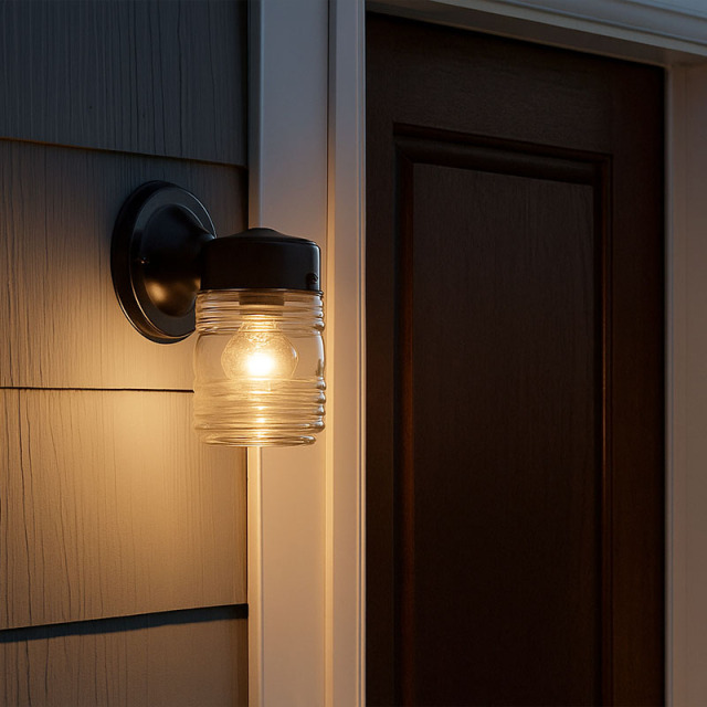 防滴型ジェリージャーの透明ガラスシェードで光を美しく演出する1灯ブラケットライト