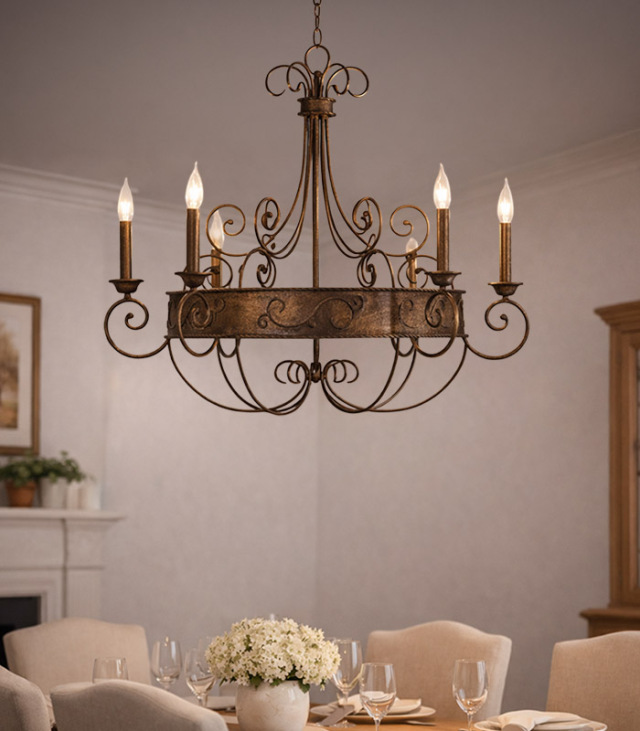 カンデーラ6灯シャンデリアライト（ラストブロンズ）｜アップ型