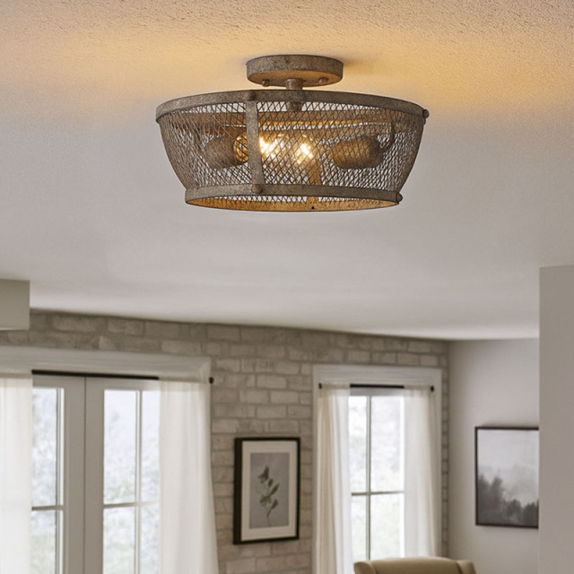 ラスティックでアンティークな雰囲気を演出するGOLDEN LIGHTING製カルガリー2灯シーリングライト設置例｜おしゃれなダイニング照明