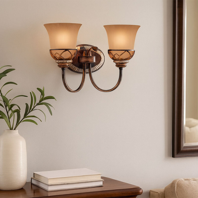 アストンコート2灯ブラケットライト｜アボリオメッゾガラスとブロンズ仕上げの上品な室内用ウォールライト